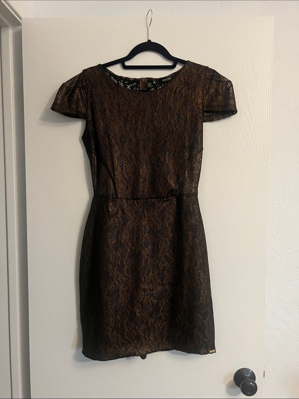 Black and Gold/Copper Lace Short Sleeve Dress